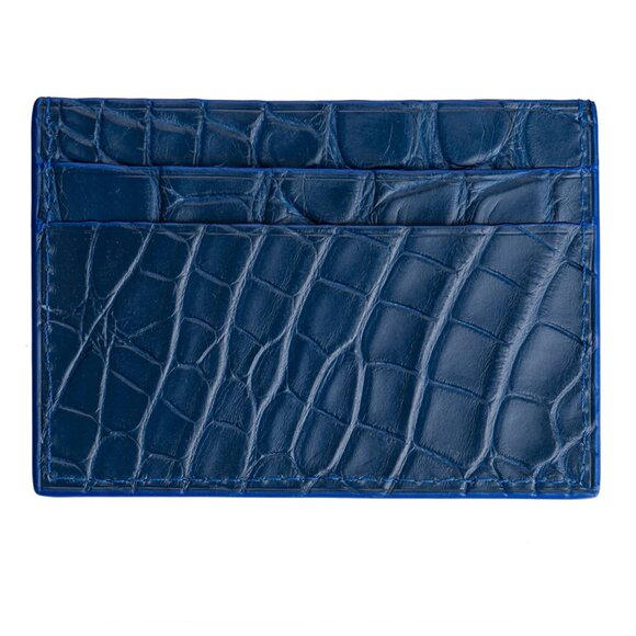 Exotic Alligator Leather Card Case – Minimalist Ocean Blue Color - Picture 4 of 5